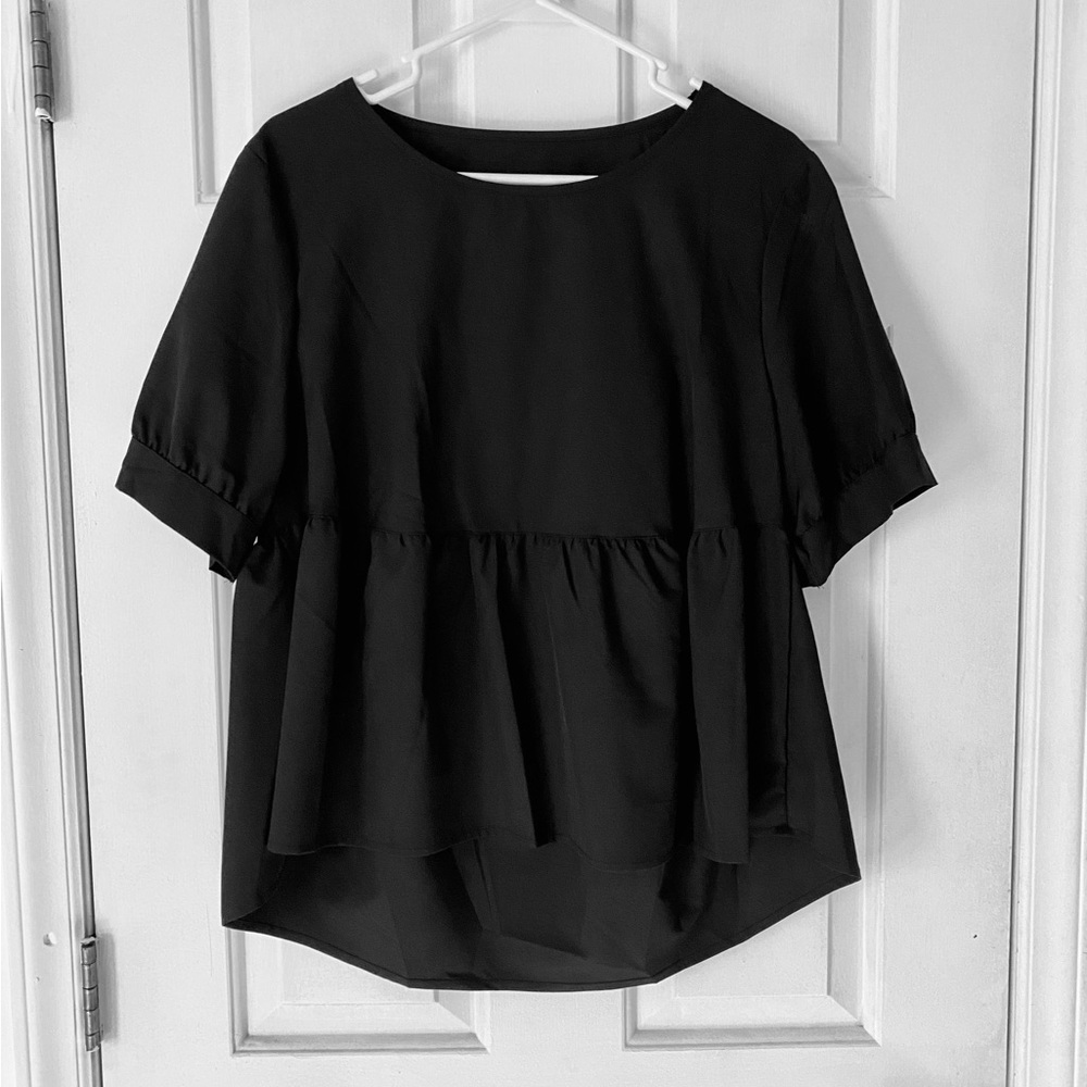 Black Women’s Peplum Short-Sleeve Top - Classic Style